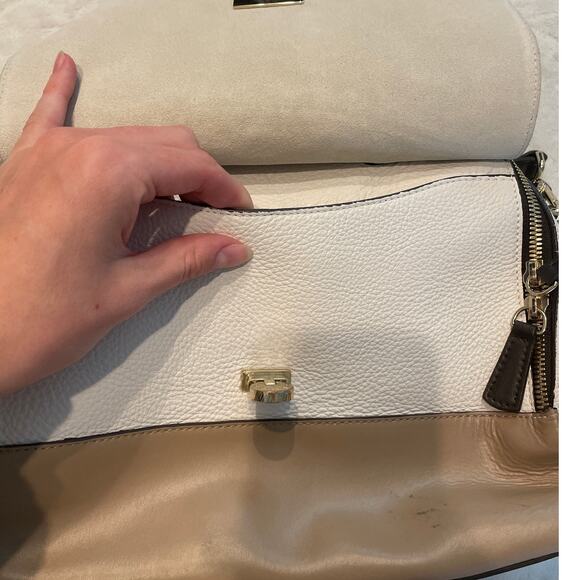 FURLA Women's Embossed Croc Leather Top Handle Satchel Bag Black/White Large - Picture 10 of 10